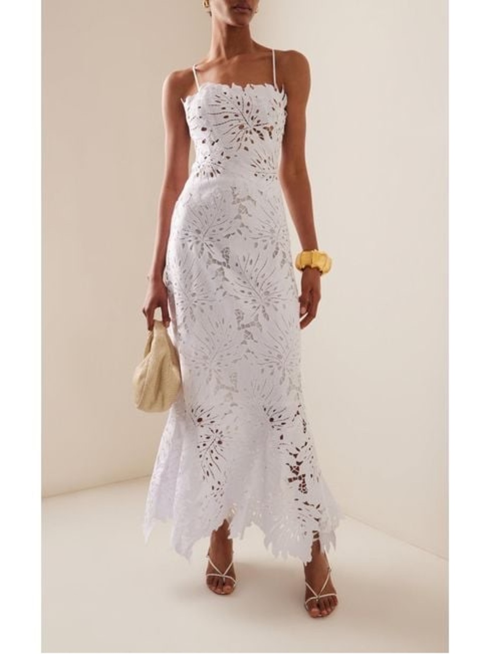 White Eyelet Lace Spaghetti-Strap Midi Dress